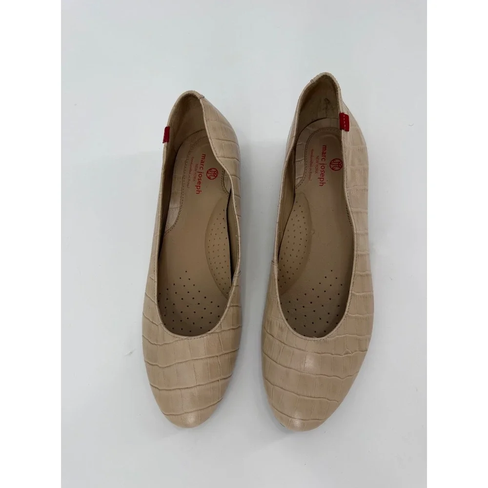 Marc Joseph New York Beige Croc Embossed Leather Flats Shoes Womens 9.5 Brazil